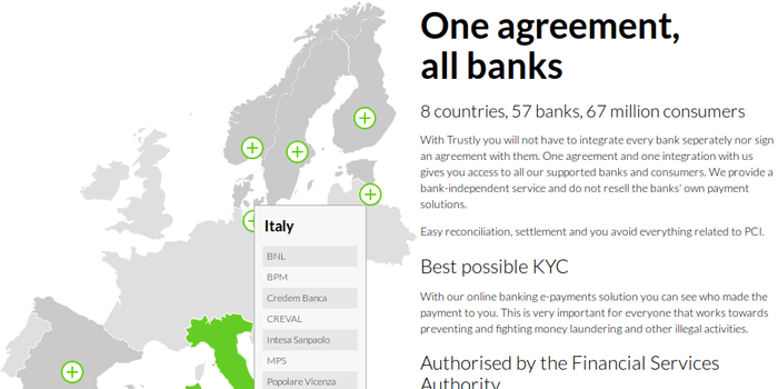 Screenshot of Trustly Deposits page