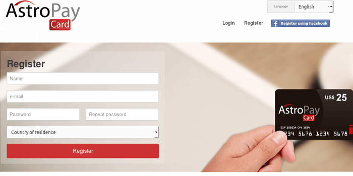 Screenshot of AstroPay Card Sign up Page