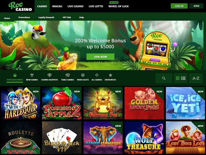 Roo Casino new home page 