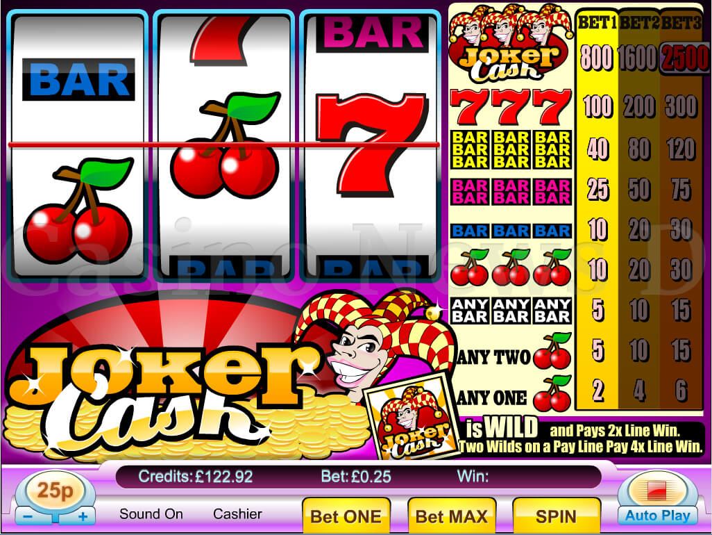 Screenshot of a single payline slot game