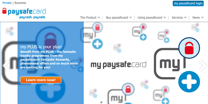 Screenshot of My PaySafeCard information page