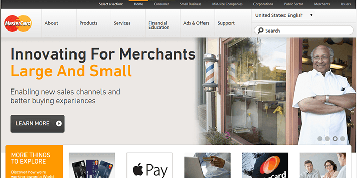 Screenshot of MasterCard Home page