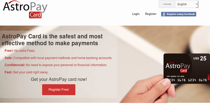 Screenshot of AstroPay Card Home Page