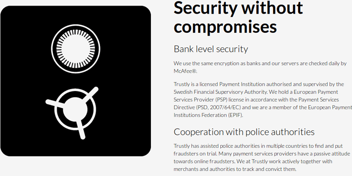 Screenshot of Trustly Security page
