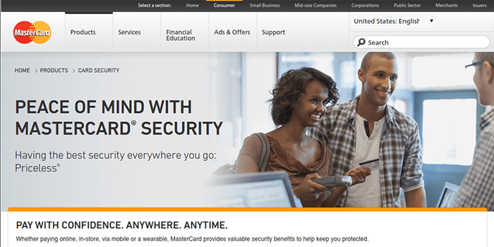 Screenshot of MasterCard Security page