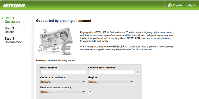 Screenshot of Neteller Registration Page