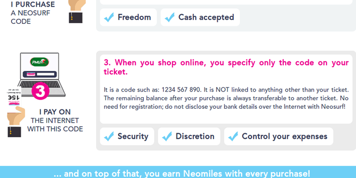 Screenshot of Neosurf Prepaid Card Page